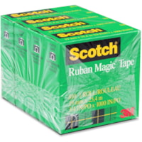 Ruban invisible Magic 3M - longueur de 27,3 vg (25 m) x largeur de 0,71 po (18 mm) - 1 po (25,40 mm) Matériau - Pour Scellement, Multisurface, Raccommodage - 4 / emballage