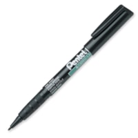 Pentel Fibre-Tipped Permanent Marker - 0.8 mm (0.03") Fine Marker Point - Black Ink - 12 / Box