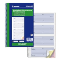 Blueline NCR Receipt Book - 100 Sheet(s) - Spiral Bound - Carbonless Copy - 6 39/64" (16.8 cm) x 10 5/8" (27 cm) Sheet Size - Blue Cover - 1 Each