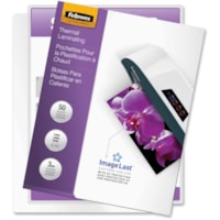 Pochette de plastification ImageLast Fellowes - Sheet Size Supported : format lettre largeur de 9 po (228,60 mm) x longueur de 11,50 po (292,10 mm) - Laminating Pouch/Sheet Size : largeur de 9 po (228,60 mm) x longueur de 11,50 po (292,10 mm) x épaisseur de 3 mil (0,08 mm) - Brillant - Type G