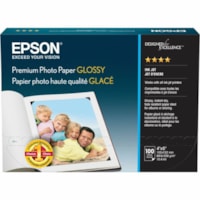 Epson Premium Photo Paper - 92 Brightness - 97% Opacity - 4" x 6" - 68 lb (30844.28116 g) Basis Weight - High Gloss - White - 100 / Pack