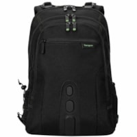 Targus Spruce EcoSmart TBB013US Carrying Case (Backpack) for 15.6" (396.24 mm) to 16" (406.40 mm) Notebook - Black/Green  - Bump Resistant, Drop Resistant, Scratch Resistant - Polyester Body - Checkpoint Friendly - Shoulder Strap, Trolley Strap - 18.75" (476.25 mm) Height x 13" (330.20 mm) Width x 8