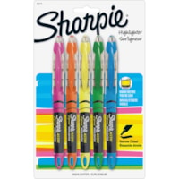 Sharpie Pen-style Liquid Highlighters - Micro Chisel Marker Point - Pink, Green, Orange, Yellow, Blue Ink - Pigment-based - 5 / Set