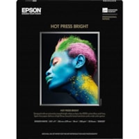 Epson Hot Press Bright Fine Art Paper - 96 Brightness - 98% Opacity - Letter - 8 1/2" (215.90 mm) x 11" (279.40 mm) - 330 g/m² Grammage - Matte, Smooth - Acid-free, Lignin-free, Chlorine-free - 25 / Pack