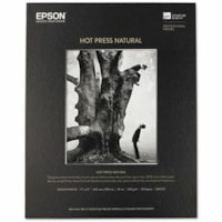 Epson Hot Press Natural Fine Art Paper - 98% Opacity - 17" (431.80 mm) x 22" (558.80 mm) - 330 g/m² Grammage - Smooth, Matte - Lignin-free, Acid-free, Chlorine-free - Natural White - 25 / Pack