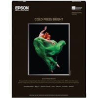 Epson Cold Press Bright Fine Art Paper - 96 Brightness - 98% Opacity - Letter - 8 1/2" (215.90 mm) x 11" (279.40 mm) - 340 g/m² Grammage - Textured, Matte - Acid-free, Lignin-free, Chlorine-free - Bright White - 25 / Pack