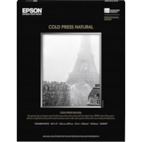 Epson Cold Press Natural Fine Art Paper - 98% Opacity - Letter - 8 1/2" x 11" - 340 g/m² Grammage - Textured, Matte - Acid-free, Lignin-free, Chlorine-free - Natural White