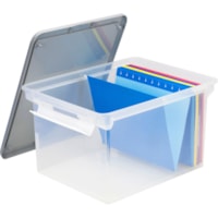 Storex Portable File Tote - External Dimensions: 20" Width x 12" Depth x 14" Height - 35 lb - Media Size Supported: Letter, Legal - Snap-tight Closure - Stackable - Plastic - Clear, Gray - For File - 1 Each