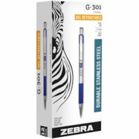 Zebra Pen G-301 41320 Ballpoint Pen - 0.7 mm (0.03") Medium Pen Point - Refillable - Blue Ink - Gel-based - Stainless Steel Barrel - 1 Each