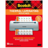 Pochette de plastification Scotch - Sheet Size Supported : format lettre largeur de 8,50 po (215,90 mm) x longueur de 11 po (279,40 mm) - Laminating Pouch/Sheet Size : largeur de 9 po (228,60 mm) x longueur de 11,50 po (292,10 mm) x épaisseur de 3 mil (0,08 mm) - Brillant - pour Photo, Docume