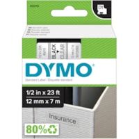 Dymo D1 Electronic Tape Cartridge - 1/2" (12.70 mm) Width x 23 ft (7 m) Length - Rectangle - Thermal Transfer - Clear - Polyester - Scratch Resistant, Chemical Resistant - 1 Each