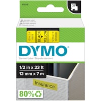 Dymo D1 Electronic Tape Cartridge - 1/2" (12.70 mm) Width - Thermal Transfer - Yellow - Polyester - 1 Each