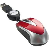 Verbatim Mini Travel Optical Mouse - Red - Optical - Cable - Red - USB - 1000 dpi - Scroll Wheel