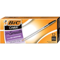 BIC Cristal Xtra Smooth Stic Ball Pen, Black, 12 Pack - 1 mm (0.04") Medium Pen Point - Black Ink - Clear Barrel - 12 Pack