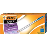 BIC Cristal Xtra Smooth Stic Ball Pen, Blue, 12 Pack - 1 mm (0.04") Medium Pen Point - Blue Ink - Clear Barrel - 12 Pack