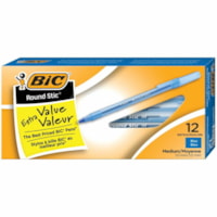 BIC Round Stic Extra Life Blue Ballpoint Pens, Medium Point (1.0mm), 12-Count Pack of Bulk Pens, Flexible Round Barrel for Writing Comfort, No. 1 Selling Ballpoint Pens - 1 mm (0.04") Medium Pen Point - Blue Ink - Translucent Barrel - 12 Pack