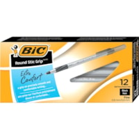 BIC Round Stic Grip Xtra-Comfort Fine Ball Point Pen, Black, 12 Pack - 0.8 mm (0.03") Fine Pen Point - Black Ink - 12 Pack