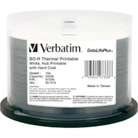 Verbatim BD-R 25GB 6X DataLifePlus White Thermal Printable, Hub Printable - 50pk Spindle - 120mm - Printable