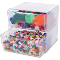 Deflecto Stackable Cube Organizer - 2 Drawer(s) - 6" (152.40 mm) Height x 6" (152.40 mm) Width x 7.5" (190.50 mm) Depth - Desktop - Stackable - Clear - Plastic - 1 Each