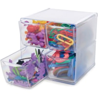 Deflecto Stackable Cube Organizer - 4 Drawer(s) - 6" (152.40 mm) Height x 6" (152.40 mm) Width x 7.3" (184.15 mm) Depth - Desktop - Stackable - Clear - Plastic - 1 Each