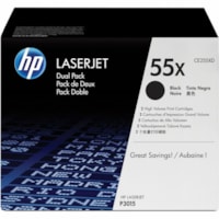 HP 55X (CE255XD) Original Toner Cartridge - Dual Pack - Laser - 12500 Pages - Black