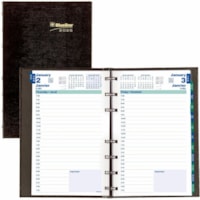 Blueline Miracle Bind/CoilPro Daily Planner, 8" x 5" , Bilingual - Daily - January 2025 - December 2025 - 7:00 AM to 7:30 PM - Half-hourly - 1 Day Single Page Layout - 5" (127 mm) x 8" (203.20 mm) Sheet Size - Twin Wire - Black CoverAddress Directory, Phone Directory, Pocket, Laminated, Bilingual - 