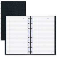 Blueline MiracleBind College Ruled Notebooks - 150 Pages - Twin Wirebound - Ruled Margin - 8" (203.20 mm) x 5" (127 mm) Sheet Size - Black Ribbed Cover - Hard Cover, Removable, Repositionable, Micro Perforated, Index Sheet, Pocket, Self-adhesive Tab, Telephone & Address Pages, Hole-punched - Recycle