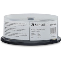 Verbatim BD-R DL 50GB 8X, White Label, DataLife+, White InkJet Hub Printable, 25PK Spindle - 120mm - Printable