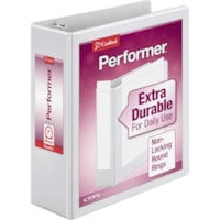 Cardinal Performer ClearVue Round Ring Binder - 3" Binder Capacity - Letter - 8 1/2" x 11" Sheet Size - 625 Sheet Capacity - 2 29/32" Spine Width - Fastener(s): 3 x Round Ring - Pocket(s): 2, Inside Front & Back - Polypropylene - White - 1.56 lb (707.604097 g) - PVC-free, Archival-safe, Crack Resist