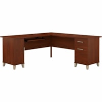 Bureau d'angle Somerset En forme de L Bush Furniture - x 71 po (1803,40 mm) x 71 po (1803,40 mm) x 29 po (736,60 mm) - 2 x Dossier, boîte Tiroir(s) - 1 Étagère(s) réglable(s) - Finition: Cerise de Hansen - Gestion des cordons, Tablette Réglable, Patin de tiroir, Tiroir de Classe