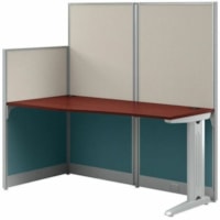 Bush Furniture Office in an Hour 65W x 33D Straight Cubicle Desk - x 64" (1625.60 mm) x 32" (812.80 mm) x 63" (1600.20 mm) - Material: Plastic, Fabric - Finish: Mocha Cherry - Durable, Scratch Resistant, Stain Resistant, Adjustable Leveler, Compact, Grommet, Cord Management, Long Lasting - For Works