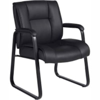 Offices to Go® Ashmont Guest Chair - Black Leather Seat - Steel Frame - Medium Back - Sled Base - Black - Luxhide