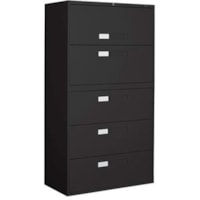 Global 9300 Fixed Lateral File Cabinet - 5-Drawer - 36" Width x 18" Depth x 65.3" Height - 5 x Drawer(s) - Letter, Legal, A4 - Lockable - Black - Metal