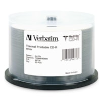 Verbatim MediDisc CD-R 700MB 52X White Thermal Printable with Branded Hub - 50pk Spindle - Thermal Printable