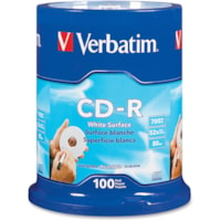 Verbatim 94712 CD Recordable Media - CD-R - 52x - 700 MB - 100 - 120mm - Printable - 1.33 Hour Maximum Recording Time