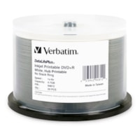 Verbatim DVD+R 4.7GB 8X DataLifePlus White Inkjet Printable, Hub Printable - 50pk Spindle - Inkjet Printable