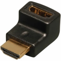 Tripp Lite HDMI Right Anlge Up Adapter / Coupler Compact M/F - 1 x HDMI HDMI 1.4 Digital Audio/Video Male - 1 x HDMI HDMI 1.4 Digital Audio/Video Female - Gold Connector - Black