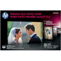 HP Premium Plus Glossy Tabloid Photo Paper - 11" x 17" - 80 lb (36287.3896 g) Basis Weight - Glossy - Water Resistant, Smudge-free, Long Lasting, Fast-drying, Fade Resistant - White - 25 / Pack