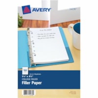 Avery® Filler Paper 5½" x 8½" - 100 Sheets - College Ruled Front Ruling - 7 Hole(s) - 5 1/2" (139.70 mm) x 8 1/2" (215.90 mm) Sheet Size - White Paper - Mediumweight, Punched - 100 / Pack