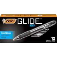 BIC Glide Bold Ball Pen - 1.6 mm (0.06") Bold Conical Pen Point - Refillable - Retractable - Black Ink - Black Barrel - 1 Dozen