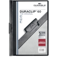 Couverture de rapport DURACLIP format lettre DURABLE - 8 1/2 po (215,90 mm) x 11 po (279,40 mm) - 60 Capacité en feuilles - Vinyle, Acier - Noir - 1 chaque