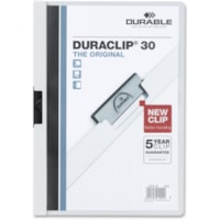 Couverture de rapport DURACLIP format lettre DURABLE - 8 1/2 po (215,90 mm) x 11 po (279,40 mm) - 30 Capacité en feuilles - Vinyle - Blanc - 1 chaque