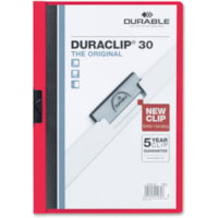 DURABLE DURACLIP Letter Report Cover - 8 1/2" (215.90 mm) x 11" (279.40 mm) - 30 Sheet Capacity - 1 Fastener(s) - Vinyl - Red - 1 Each