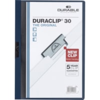 Couverture de rapport DURACLIP format lettre DURABLE - 8 1/2 po x 11 po - 30 Capacité en feuilles - 1 Attache(s) - Vinyle - Marine - 1 chaque