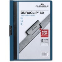 Couverture de rapport DURACLIP format lettre DURABLE - 8 1/2 po (215,90 mm) x 11 po (279,40 mm) - 60 Capacité en feuilles - 1 Attache(s) - Vinyle - Bleu foncé - 1 chaque