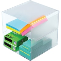 Deflecto Stackable Cube Organizer - 2 Compartment(s) - 6" (152.40 mm) Height x 6" (152.40 mm) Width x 6" (152.40 mm) Depth - Desktop - Stackable - Clear - Plastic - 1 Each