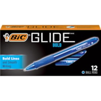 BIC Glide Bold Ball Pen - 1.6 mm (0.06") Bold Pen Point - Refillable - Retractable - Blue Ink - Translucent Blue Barrel - 1 Each