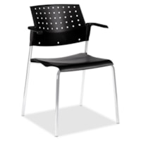 Global Sonic 6513 Stacking Chair with Arms - Black Polypropylene Seat - Chrome Metal Frame