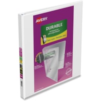 Avery® Durable View Binder 1/2" , Slant D Rings, White - 1/2" (12.70 mm) Binder Capacity - Letter - 8 1/2" (215.90 mm) x 11" (279.40 mm) Sheet Size - Fastener(s): D-Ring - White - Recycled - 1 Each