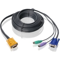 IOGEAR 20 ft PS/2 KVM Cable (TAA Compliant) - 20 ft (PS/2)/VGA KVM Cable for KVM Switch, Keyboard/Mouse, Video Device - First End: 1 x 15-pin HD-15 - Male - Second End: 2 x 6-pin Mini-DIN (PS/2) - Male, 1 x 15-pin HD-15 - Male - Shielding - 1 